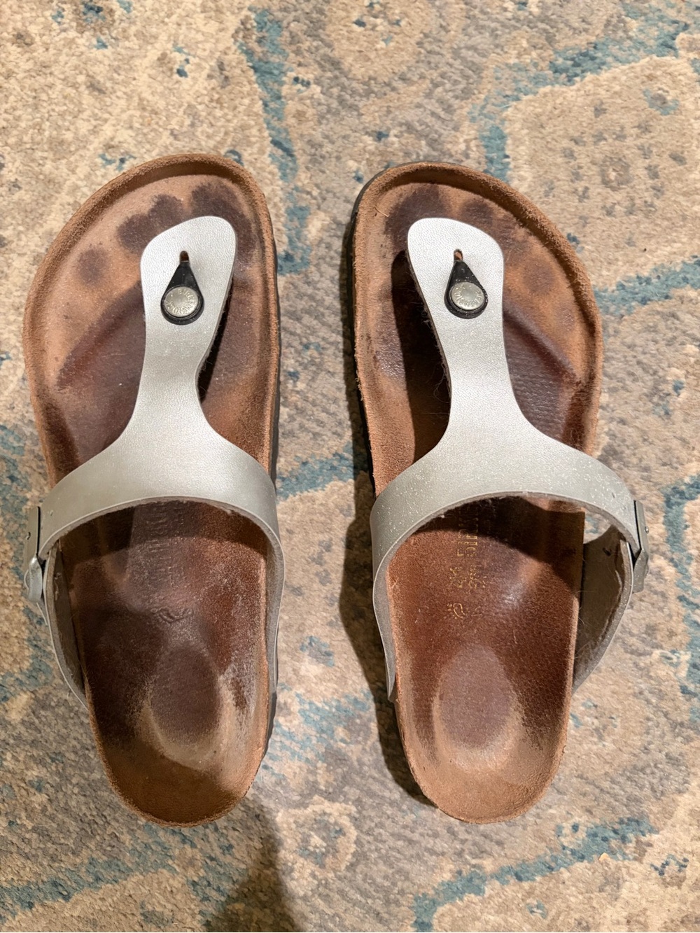 Birkenstock Silver and Brown Gizeh Thong Sandals